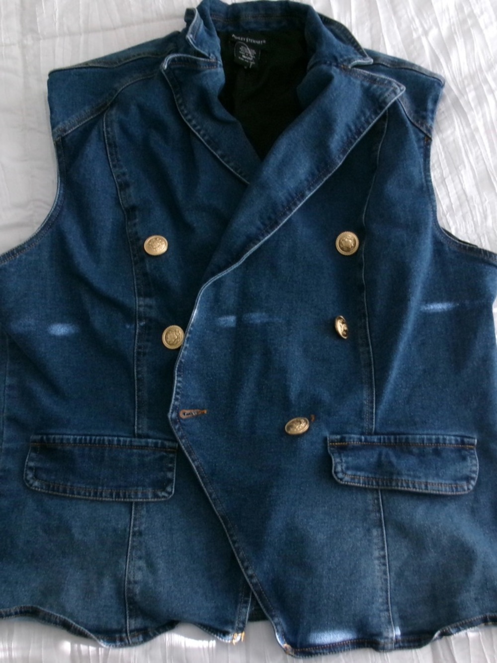 Double-Breasted Dark Denim Vest with Gold Buttons Ashley Stewart size 18/20